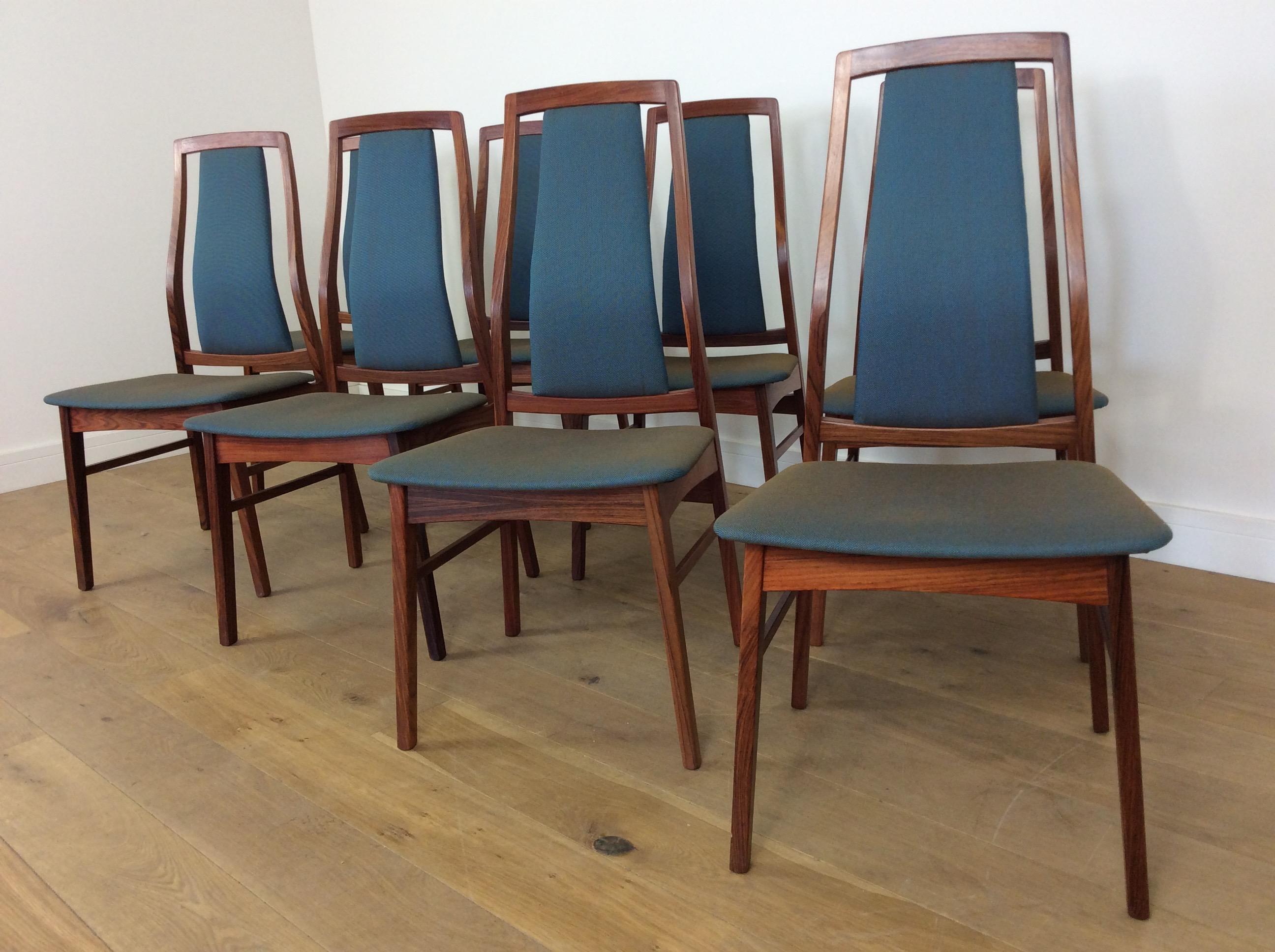 Midcentury rosewood dining chairs.
A set of eight midcentury rosewood dining chairs. Designed by Niels Koefoed for Koefoed Hornslet.
Measures: Chairs 99 cm H, 48 cm W, 47 cm D, seat H 45 cm, seat D 41 cm.
Danish, circa 1960.