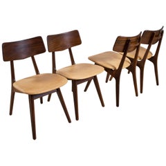 Midcentury Dining Room Chair in Teak and Leather Louis Van Teeffelen, Set of 4