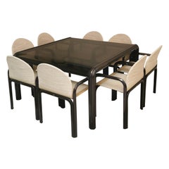 MidCentury Dining Table Chairs by Gae Aulenti for Knoll Aluminum Smoked Glass