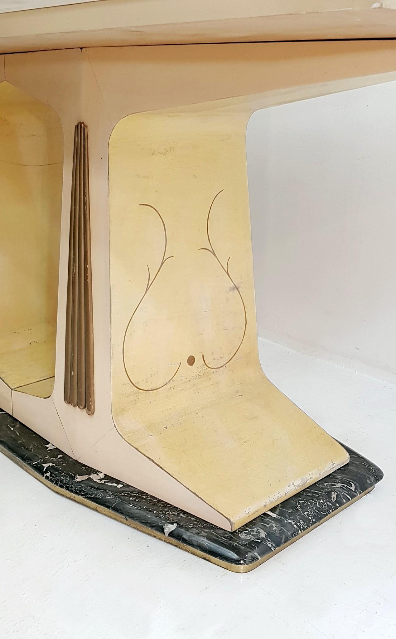 Mid-Century Modern Table à manger du milieu du siècle en parchemin avec plateau et base en marbre en vente