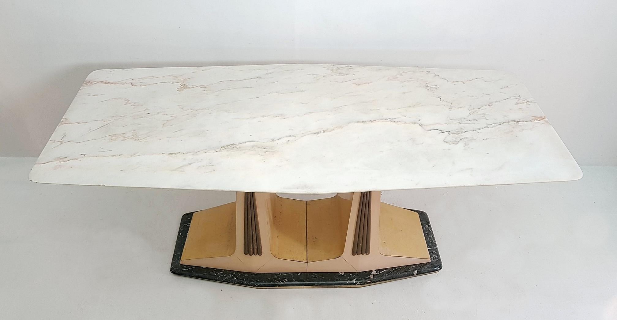 Midcentury Dining Table in Parchment with Marble Top and Base For Sale 2