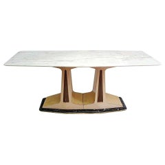 Midcentury Dining Table in Parchment with Marble Top and Base