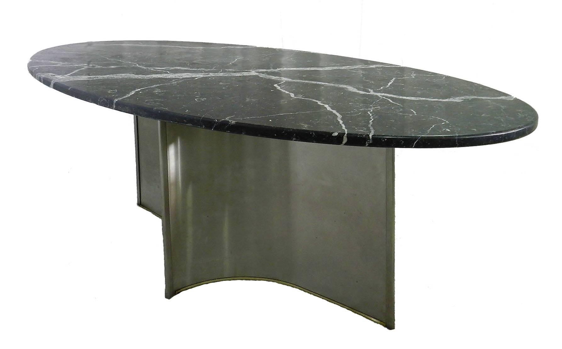 Mid-Century Modern Midcentury Dining Table Marble Steel Metal Base in the Manner of Maison Jansen For Sale