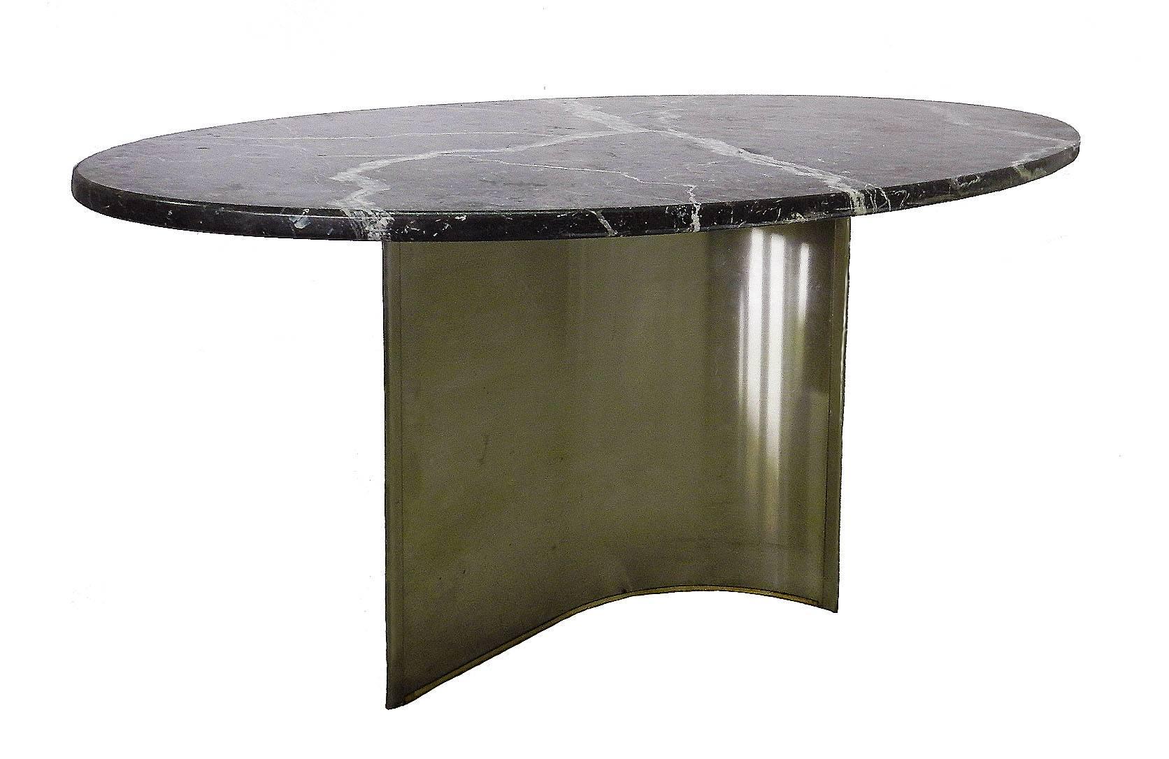 French Midcentury Dining Table Marble Steel Metal Base in the Manner of Maison Jansen For Sale