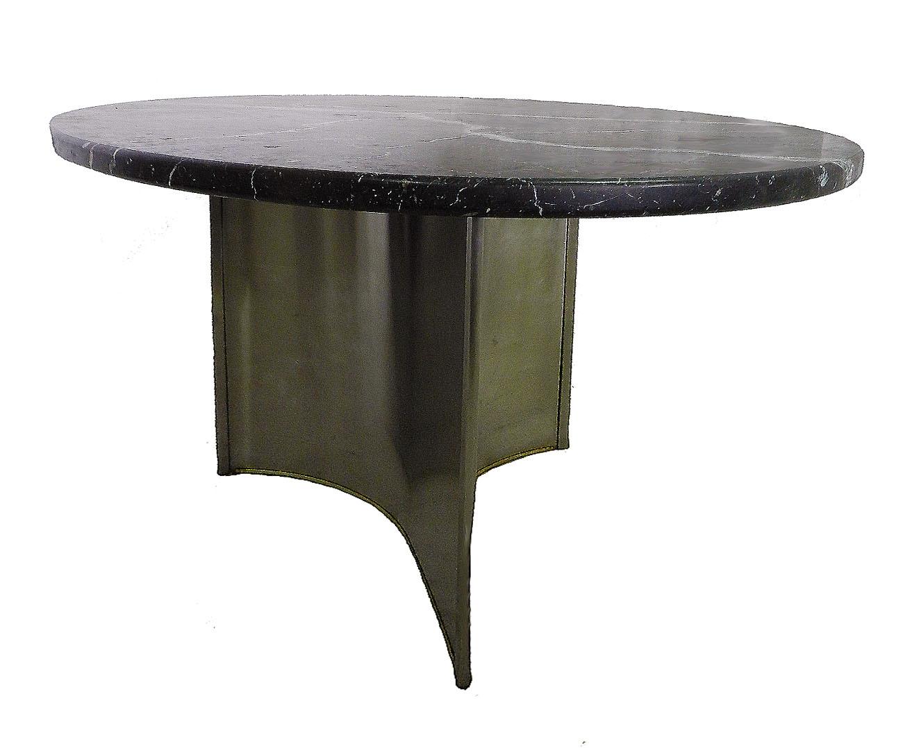 French Midcentury Dining Table Marble Steel Metal Base in the Manner of Maison Jansen