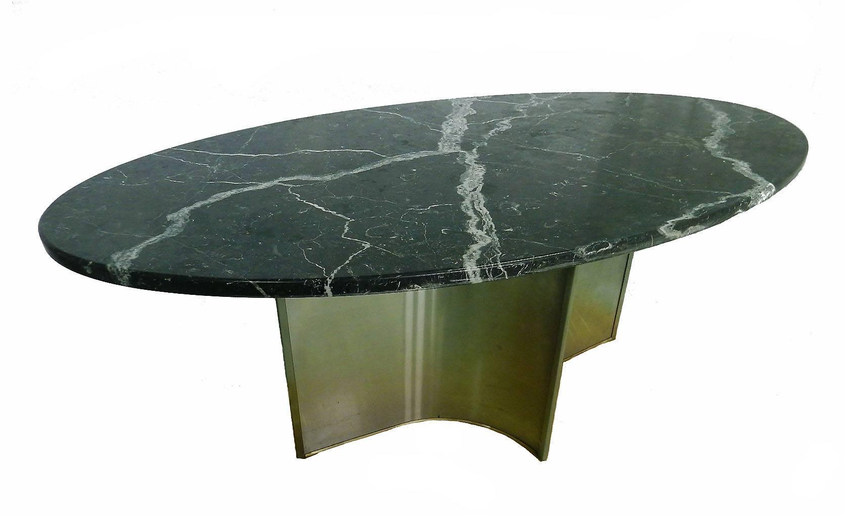 20th Century Midcentury Dining Table Marble Steel Metal Base in the Manner of Maison Jansen For Sale