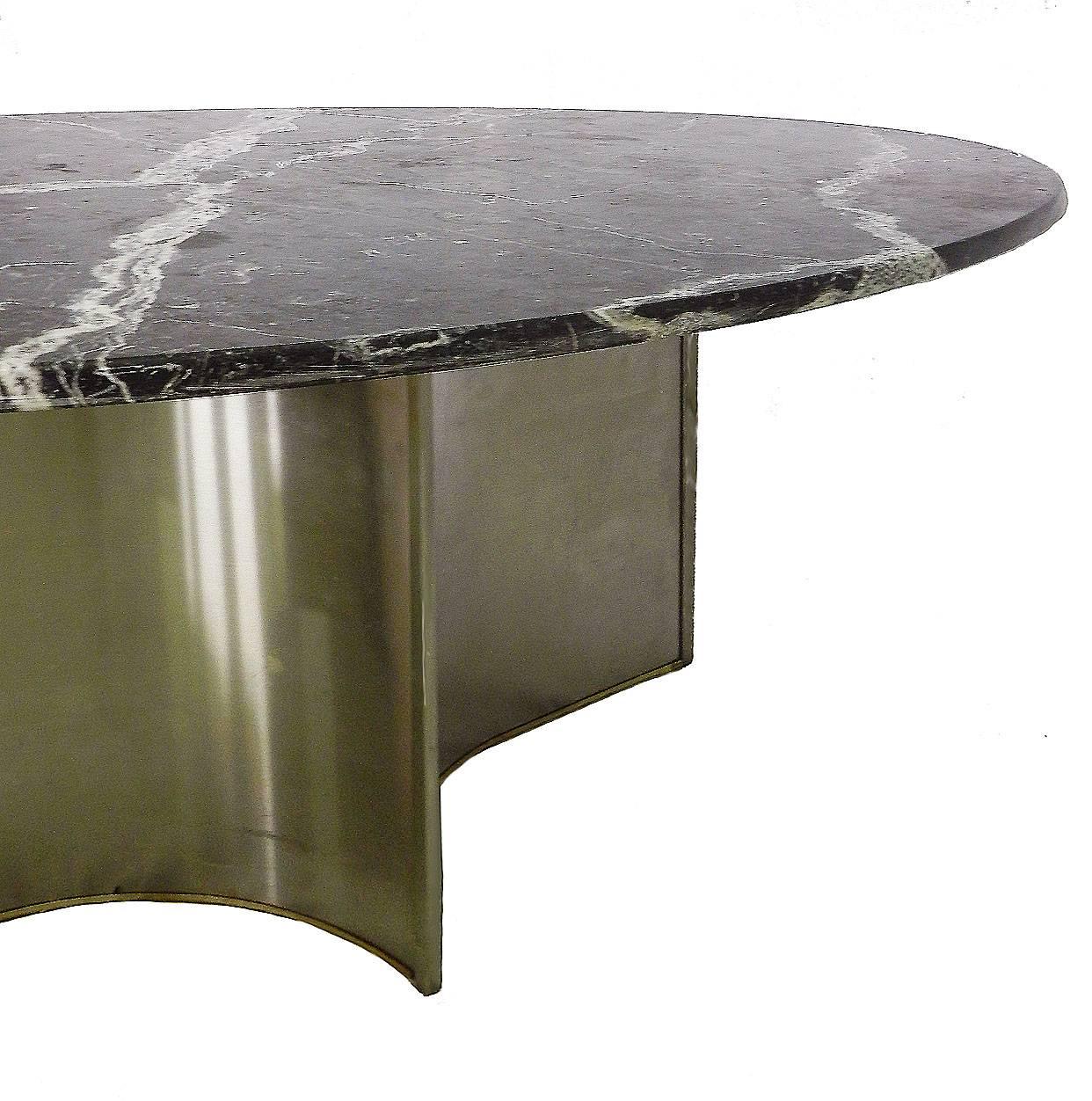 Midcentury Dining Table Marble Steel Metal Base in the Manner of Maison Jansen For Sale 2
