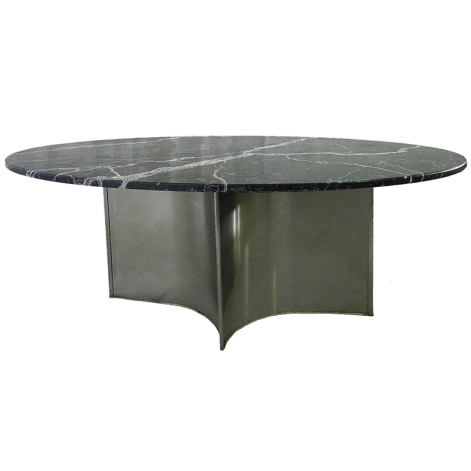 Midcentury Dining Table Marble Steel Metal Base in the Manner of Maison Jansen For Sale
