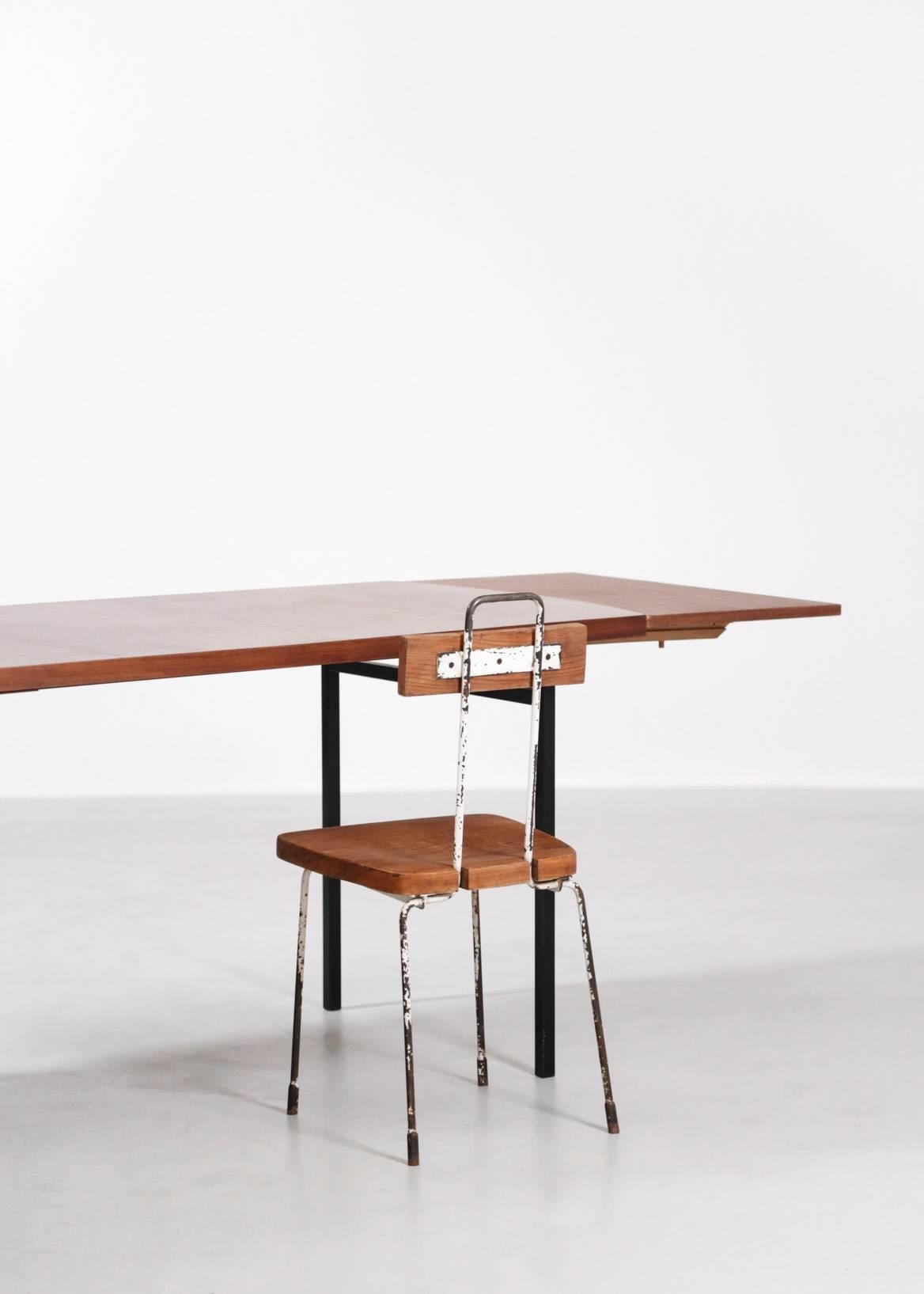 Steel Midcentury Dining Table, Teak, 1960s For Sale