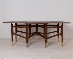 Midcentury Dining Table, Teak Wood, Brass Elements, Norway, 1950s