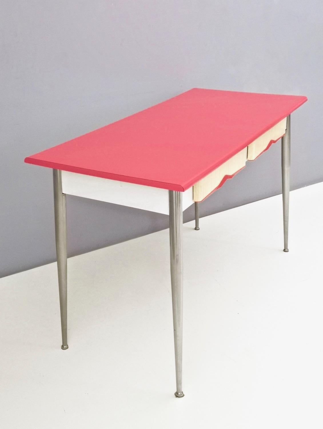 Italian Midcentury Dining Table with a Watermelon Pink Formica Top, Italy, 1950s