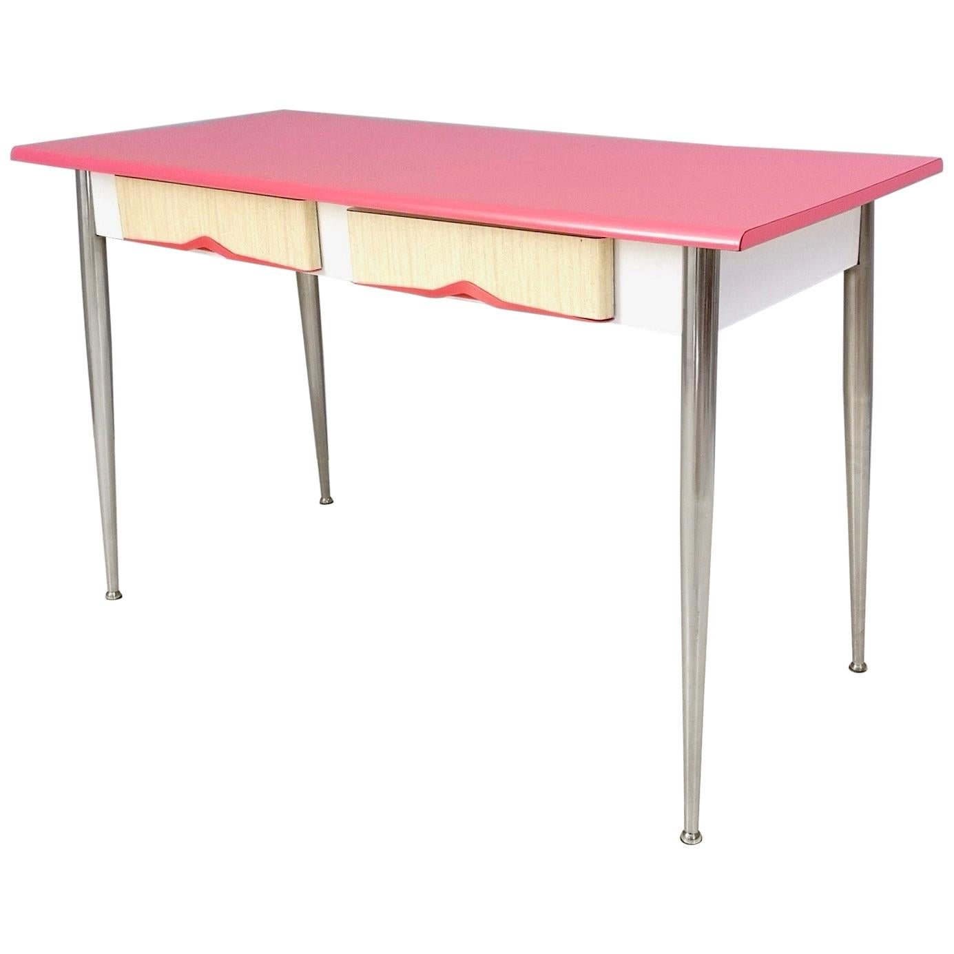Midcentury Dining Table with a Watermelon Pink Formica Top, Italy, 1950s