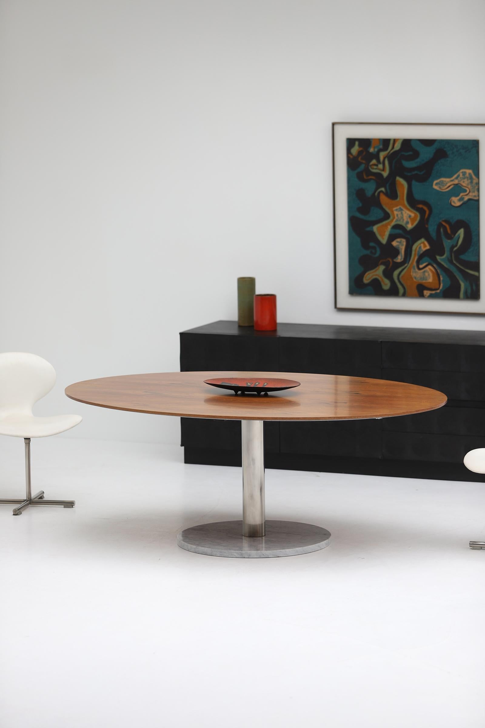Chrome midcentury dining table with marble base by Alfred Hendrickx for Belform 1960s