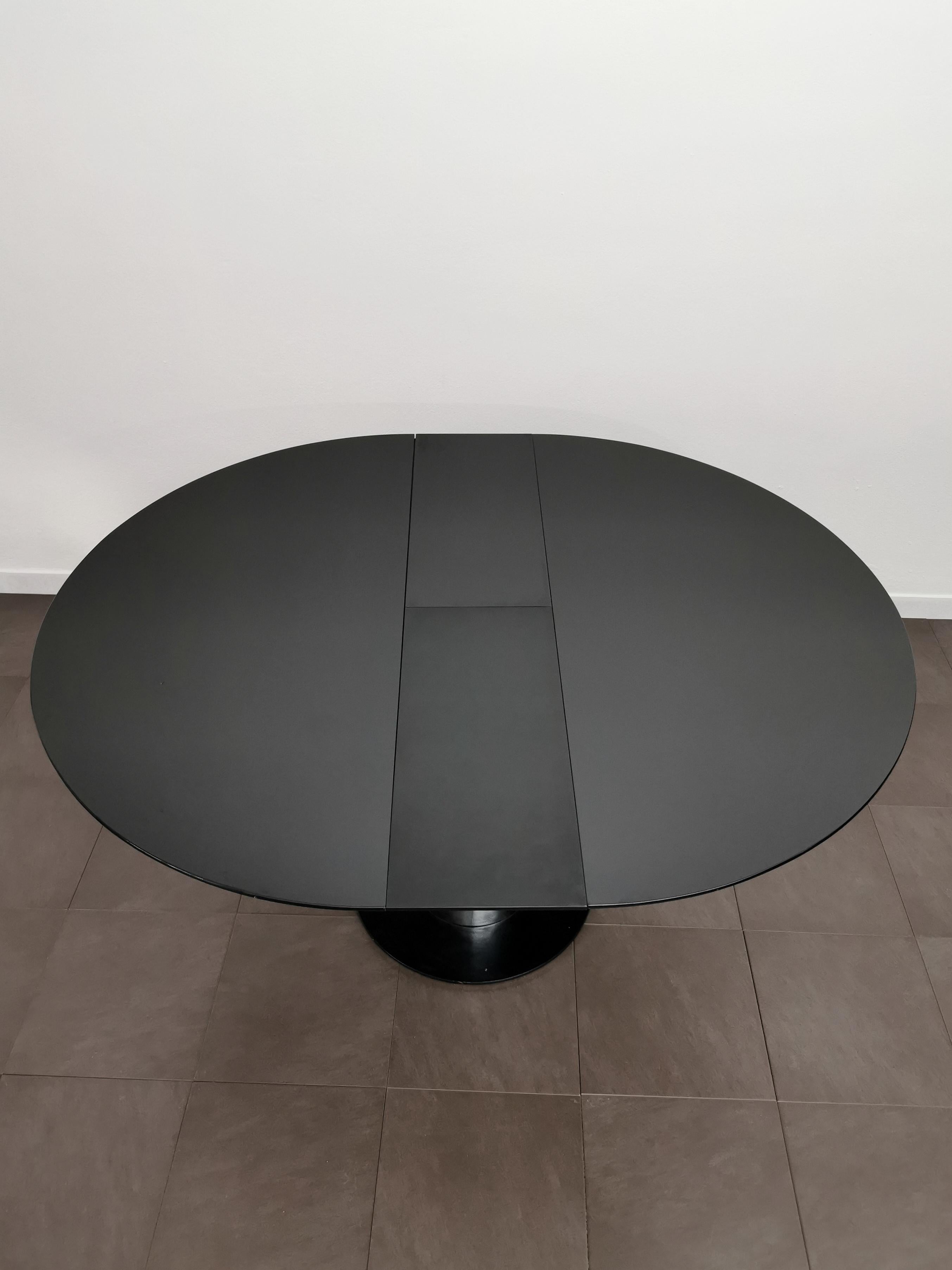 Mid Century Dining Table Wood Enameled Black Chromed Metal Italian Design, 1970s In Good Condition For Sale In Palermo, IT