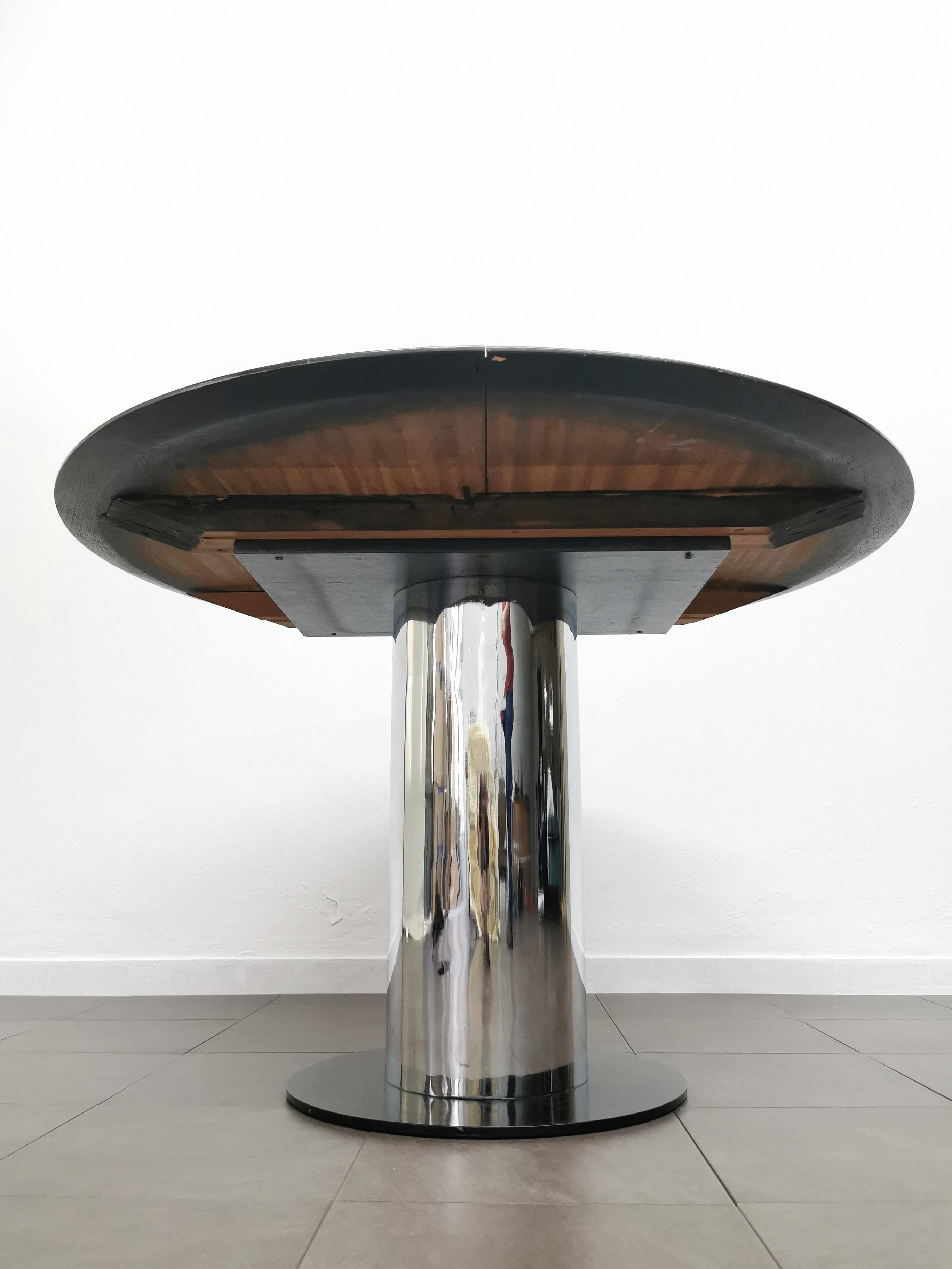 Mid Century Dining Table Wood Enameled Black Chromed Metal Italian Design, 1970s For Sale 2