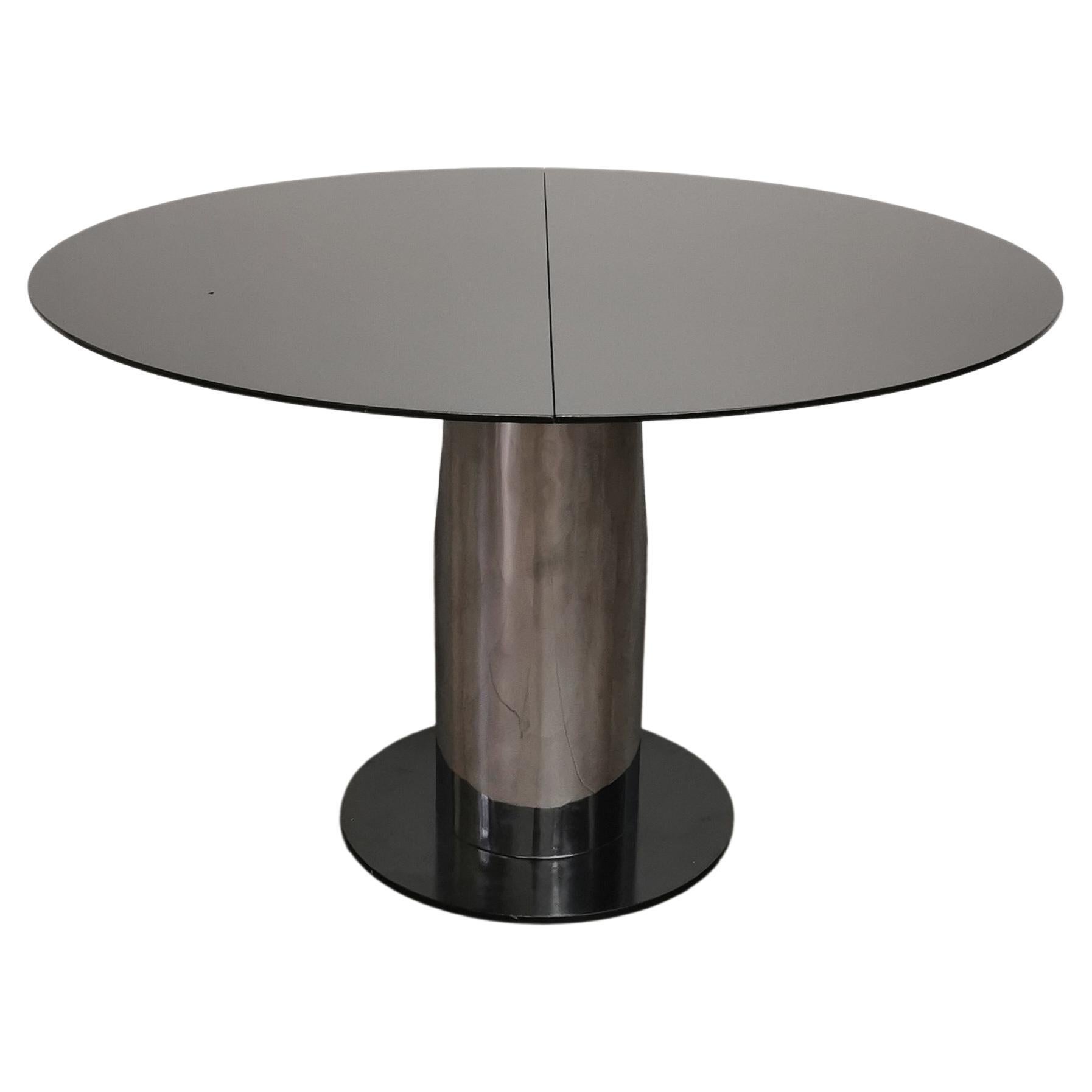 Mid Century Dining Table Wood Enameled Black Chromed Metal Italian Design, 1970s For Sale
