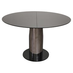 Mid Century Dining Table Wood Enameled Black Chromed Metal Italian Design, 1970s