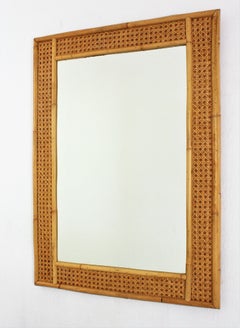 1970s Italian Bamboo and Cane Rectangular Mirror