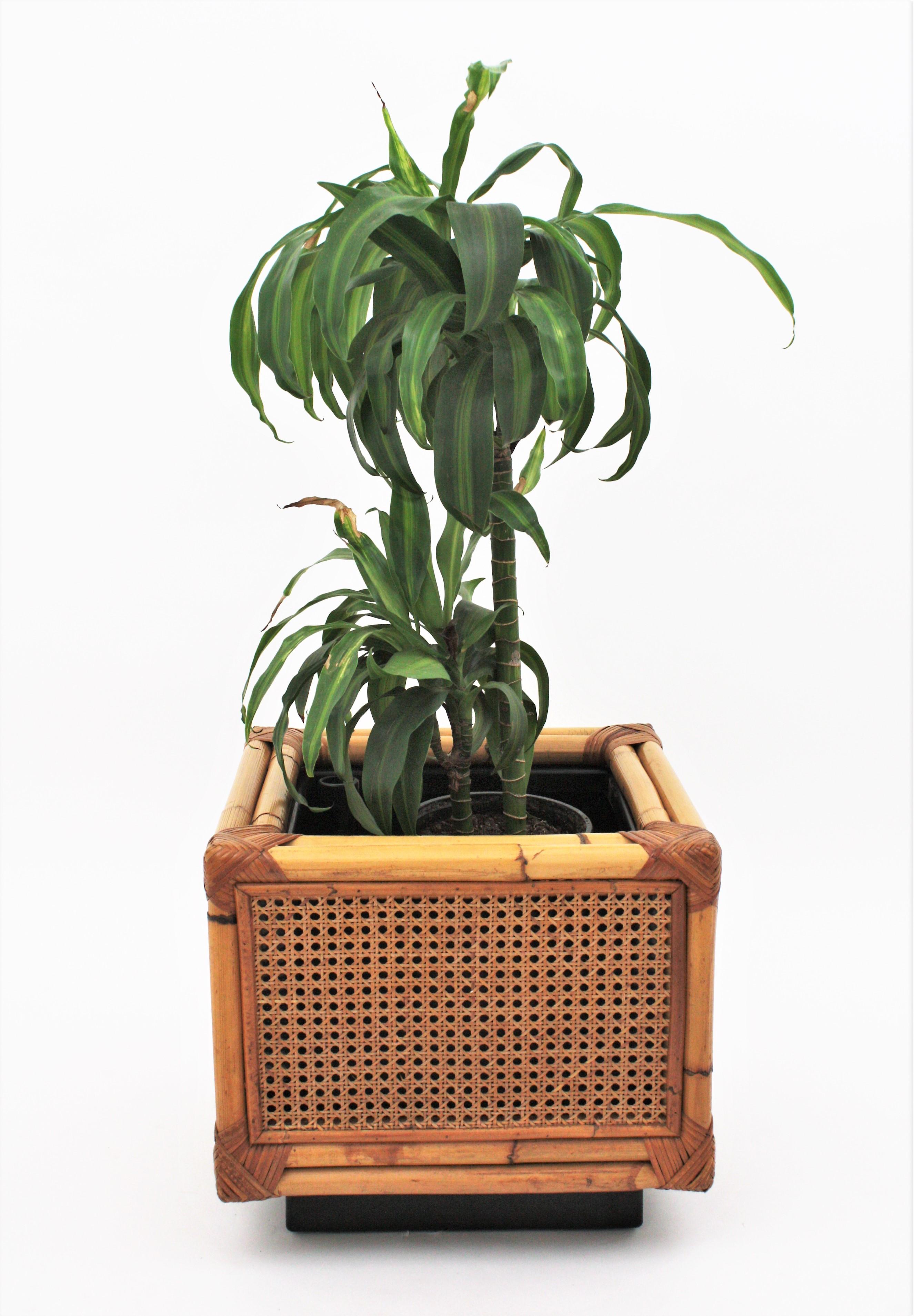 Spanish Dior Home Rattan and Bamboo Square Planter Jardiniere