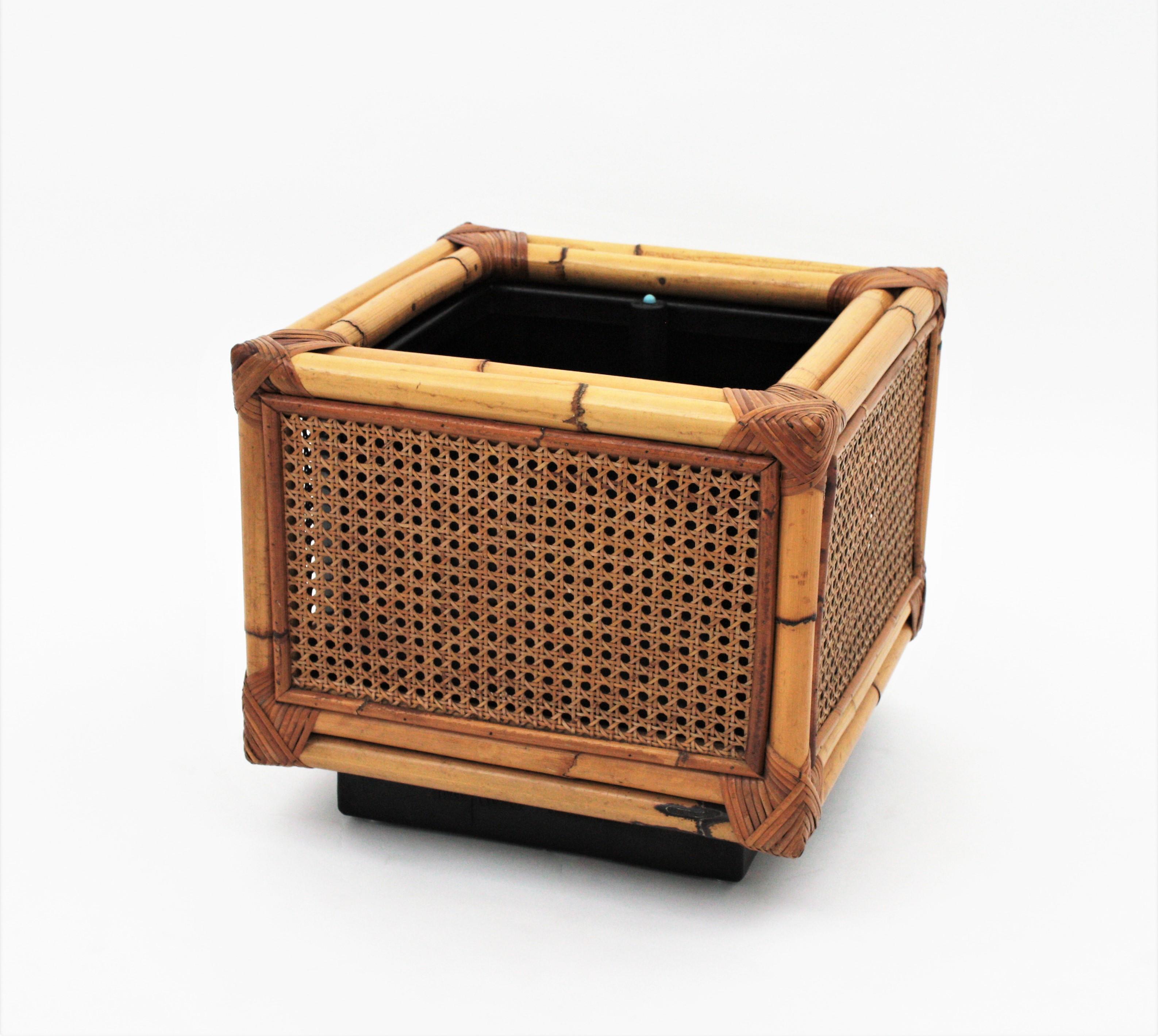 Dior Home Rattan and Bamboo Square Planter Jardiniere In Excellent Condition In Barcelona, ES