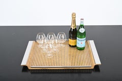 Midcentury Dior Style Lucite Chrome and Vienna Straw Serving Tray, France 1970s