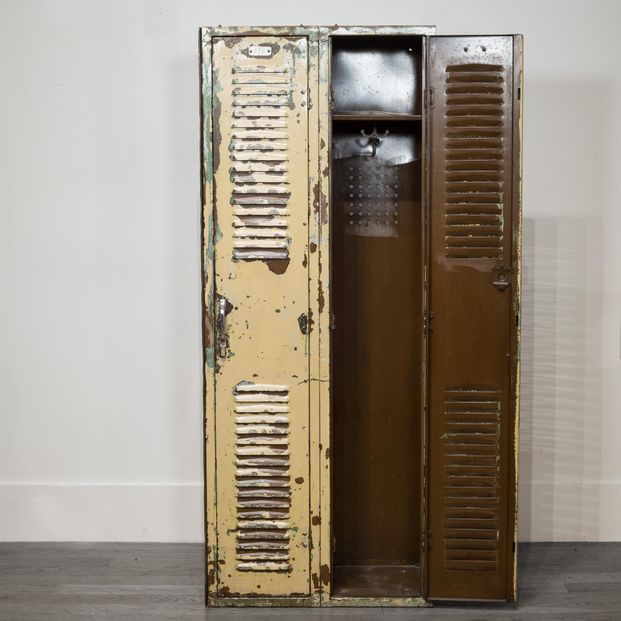 Industrial Midcentury Distressed School Gym Lockers, circa 1950