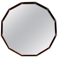 Midcentury Dodecagonal Solid Mahogany Wall Mirror by Dino Cavalli, Italy 1970s