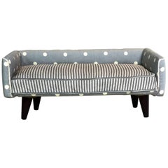 Midcentury Dogbed in Sky-Blue Polka Dot