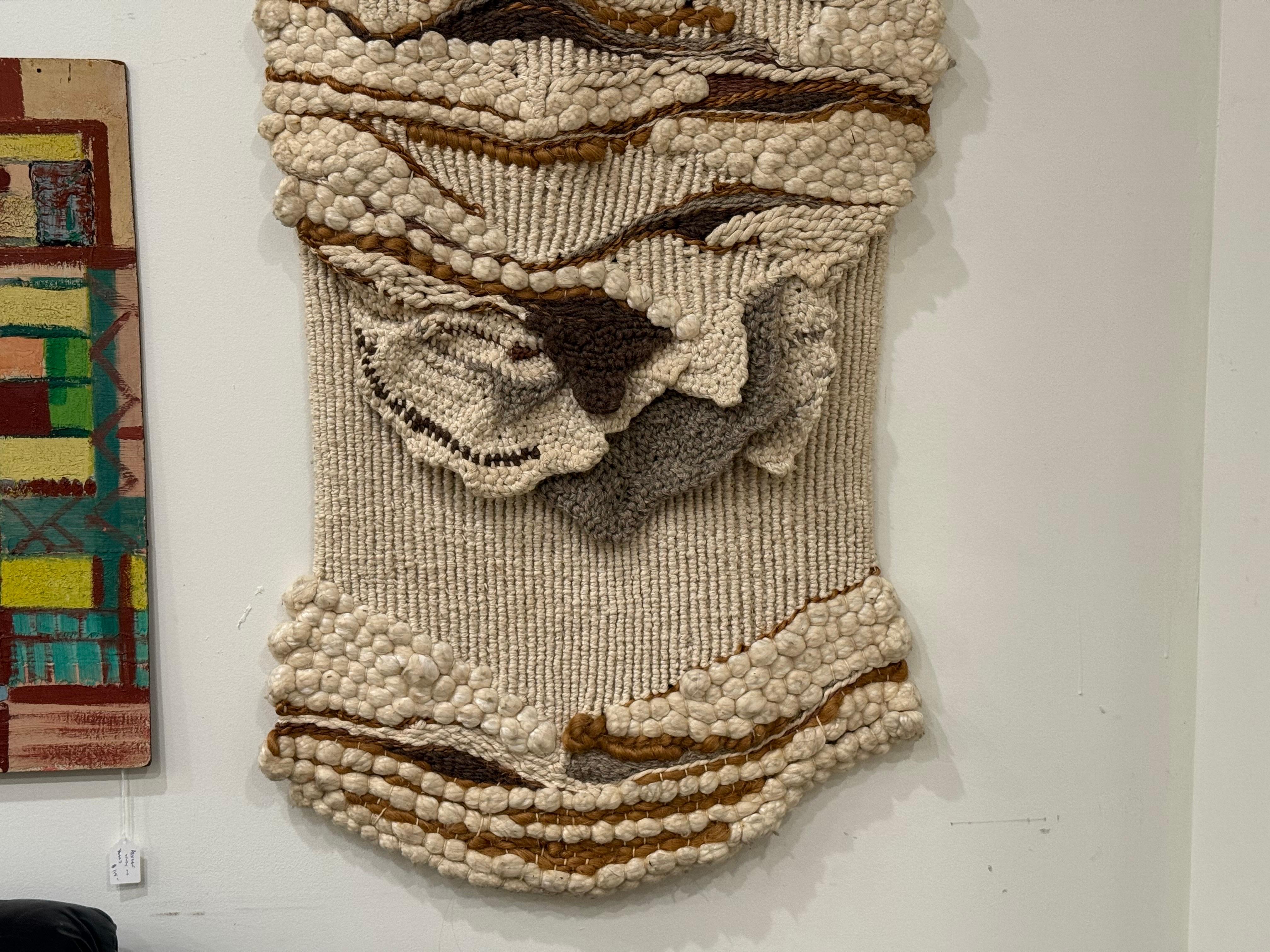 Vintage midcentury organic modern abstract fiber art wall hanging by Don Freedman. Excellent condition.