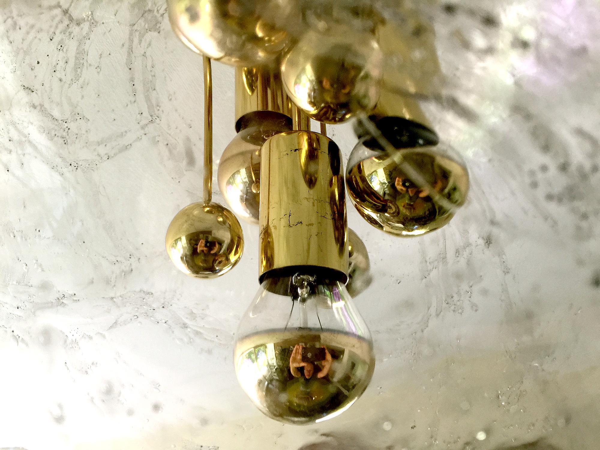 Midcentury Doria Murano Glass Brass Pendant Light Chandelier, , Kalmar Style 9