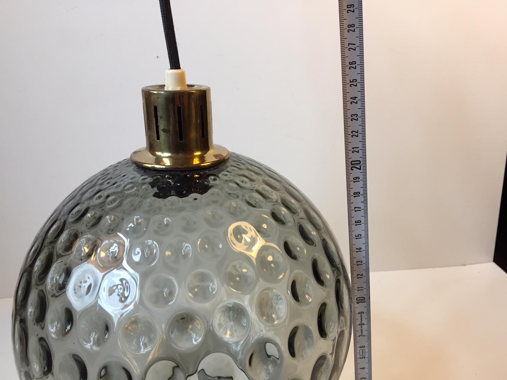 Mid-20th Century Midcentury Dotted Glass and Brass Pendant Lamp from Orrefors, 1960s For Sale