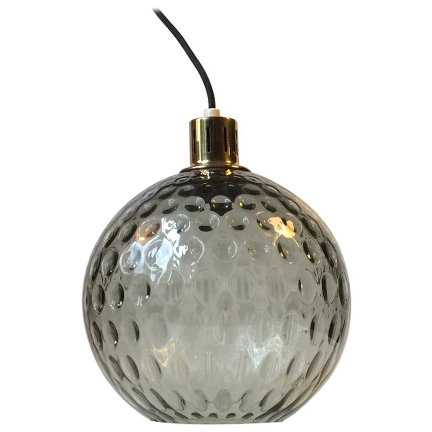 Midcentury Dotted Glass and Brass Pendant Lamp from Orrefors, 1960s