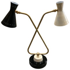 Midcentury Double Arms in Brass Table Lamp, Italy, 1950s
