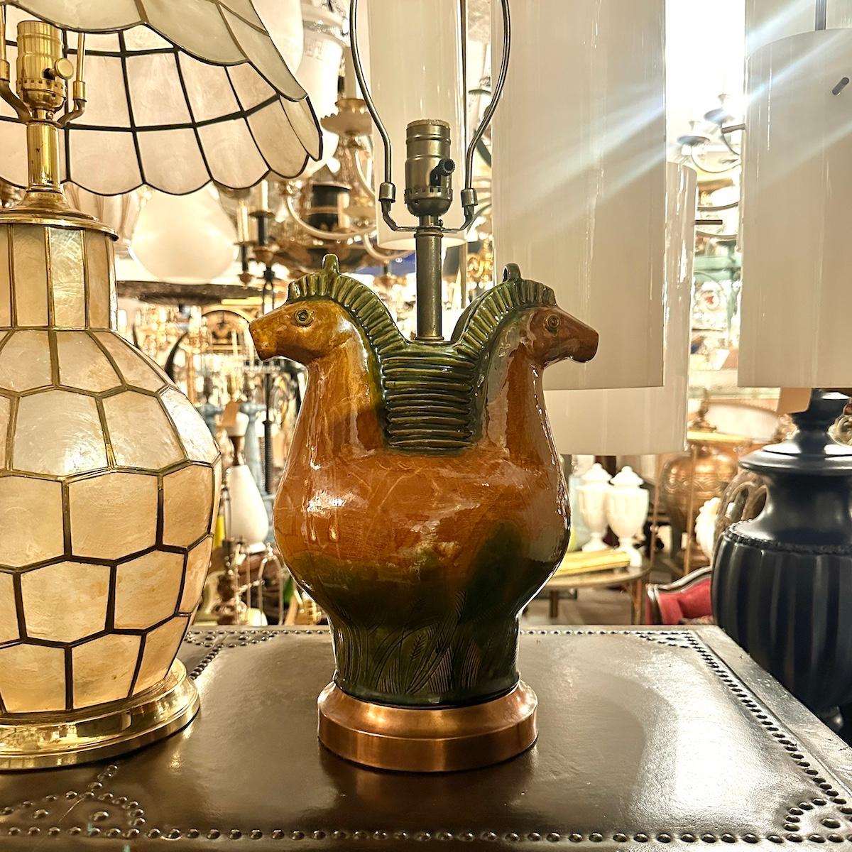 italien Lampe double à cheval du milieu du siècle en vente