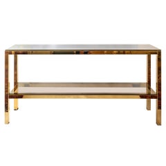 Midcentury Double Shelved Metal and Glass Console Table, by Belgo Chrome