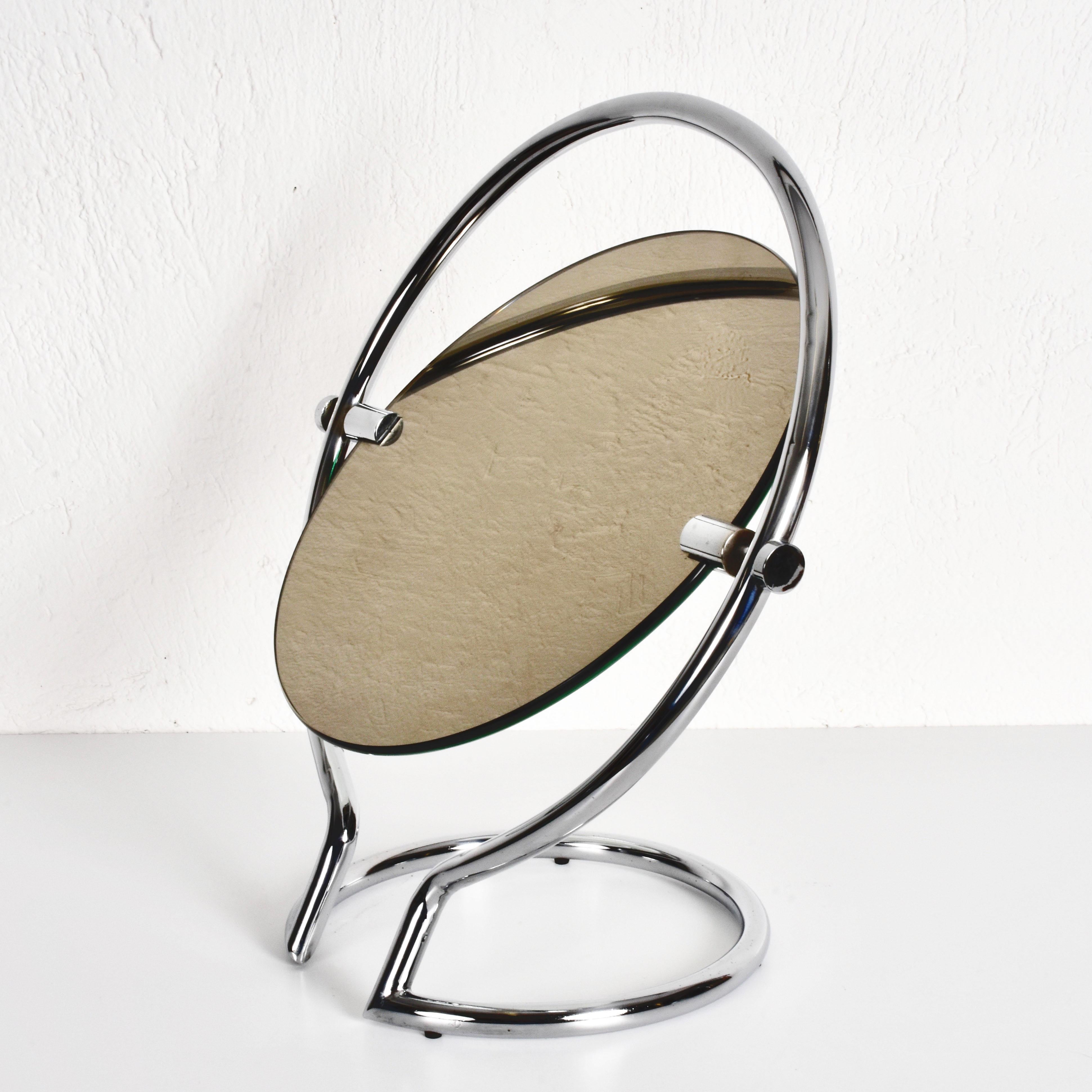 Midcentury Double Sided Italian Round Chromed Steel Dressing Mirror, 1970s For Sale 6