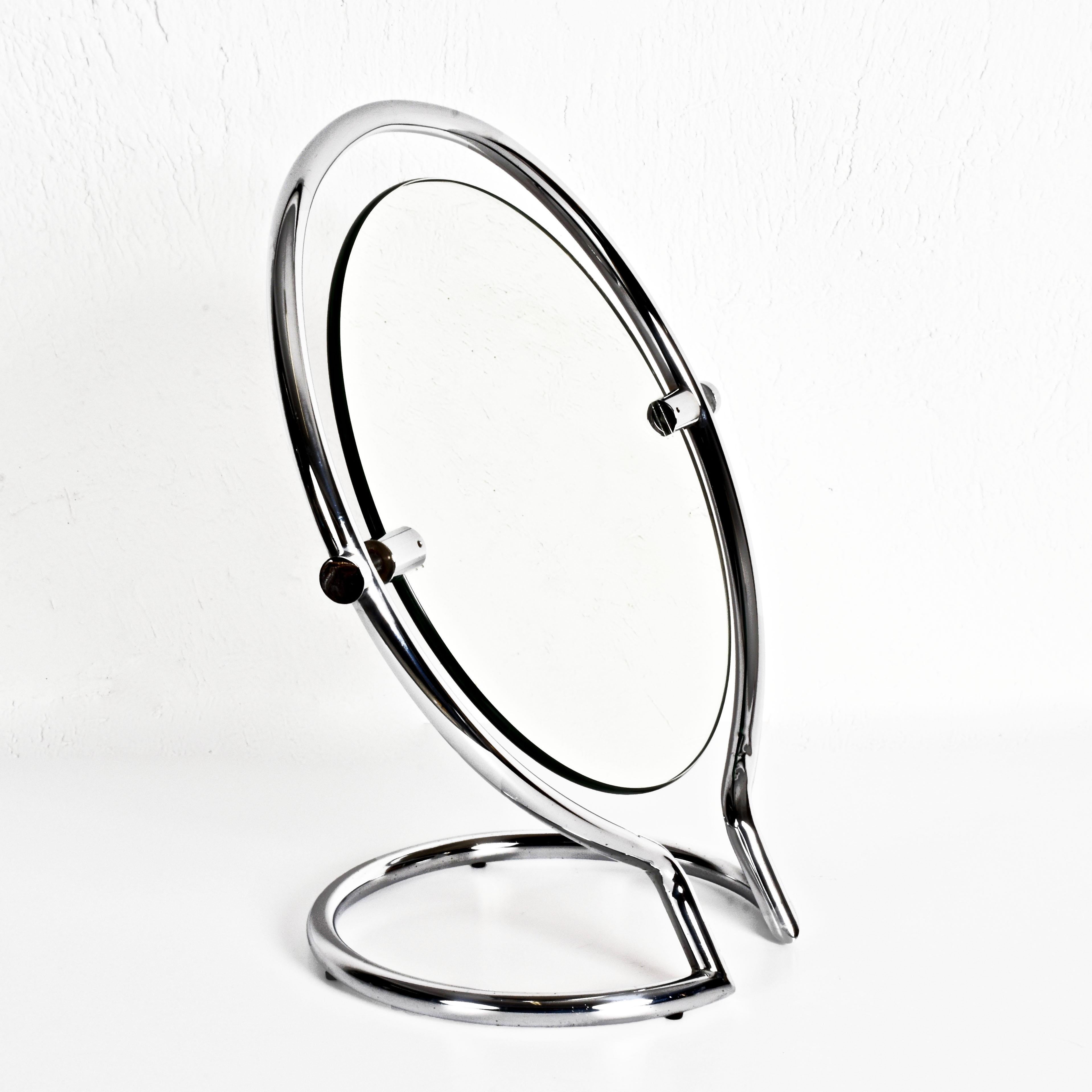Midcentury Double Sided Italian Round Chromed Steel Dressing Mirror, 1970s For Sale 9