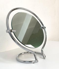 Midcentury Double Sided Italian Round Chromed Steel Dressing Mirror, 1970s