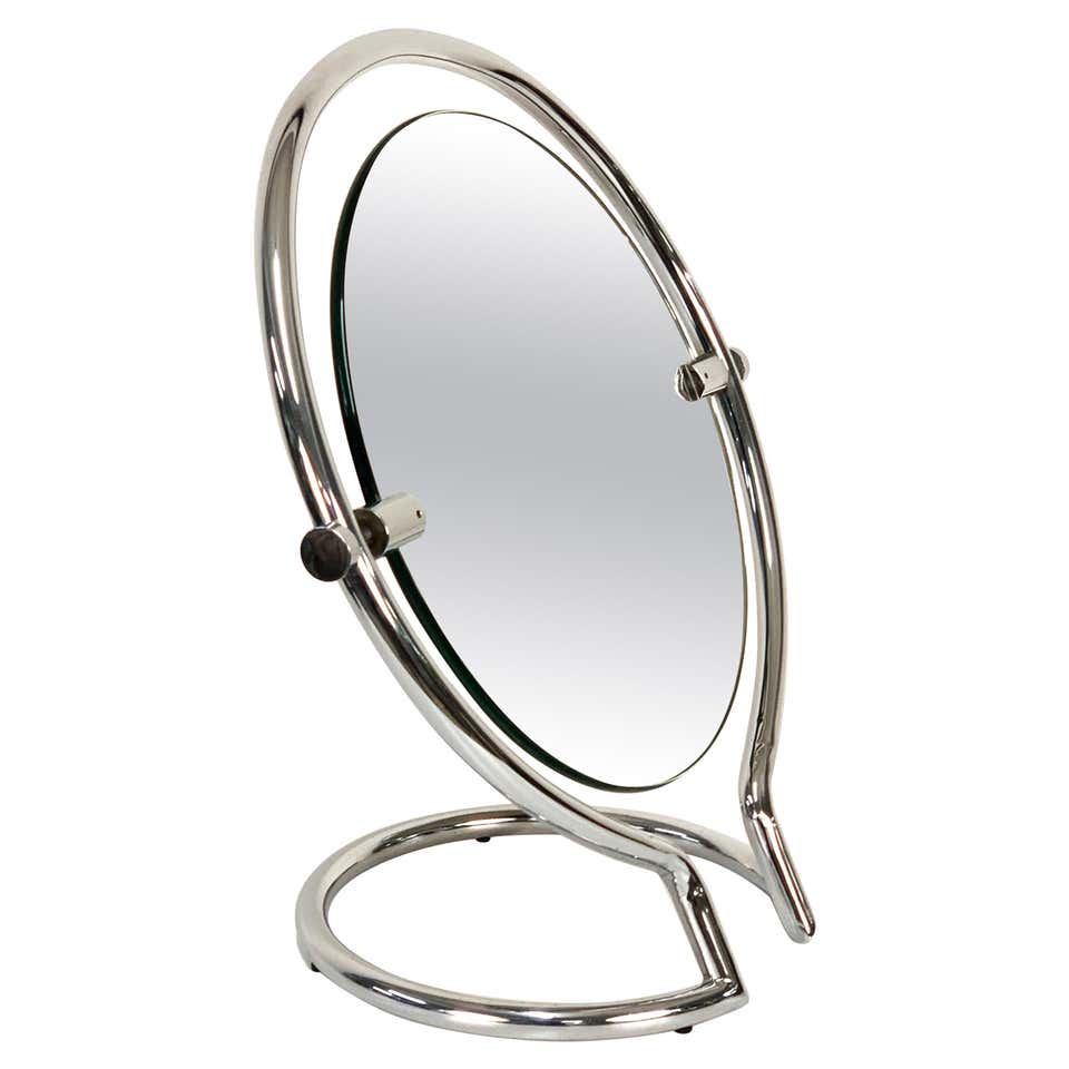Round Art Deco Style Table Mirror with Chrome Base at 1stDibs