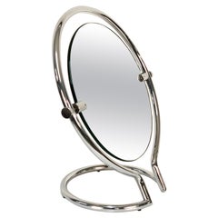 Miroir de coiffeuse italien double face en acier chromé rond du milieu du siècle dernier, 1970