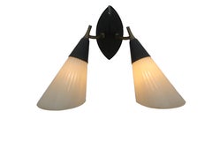 Midcentury Double Wall Sconce with Searchlight Lampshades