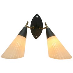 Used Midcentury Double Wall Sconce with Searchlight Lampshades