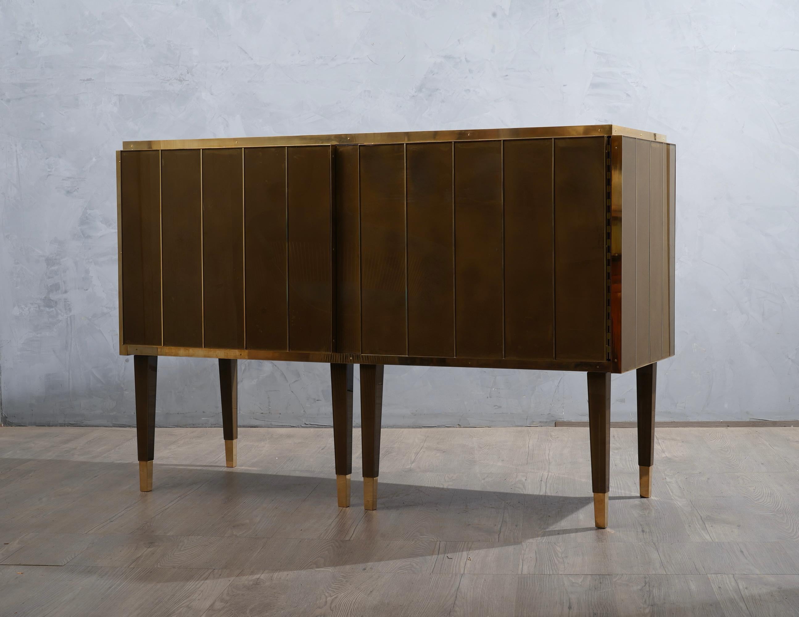 Midcentury Dove-Gray Colored Glass and Brass Sideboards, 2021 4
