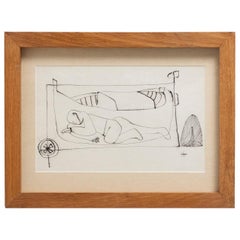 Midcentury Drawing of a Sleeping Fisherman