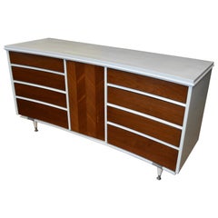 Midcentury Dresser with Concave Form, 8 Drawers and Herring-Bone Center Panel