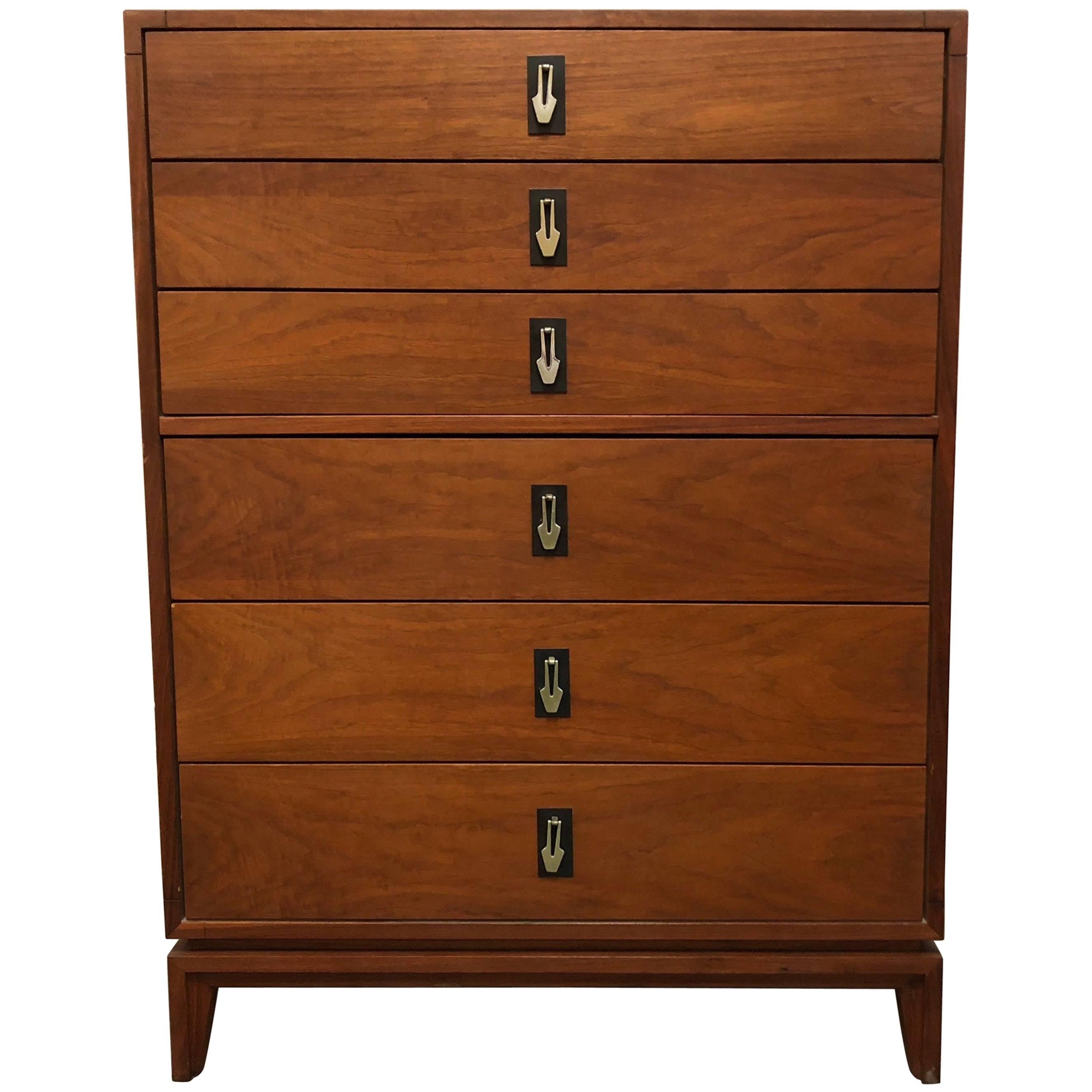 Midcentury Dresser with Leather Hardware Detail