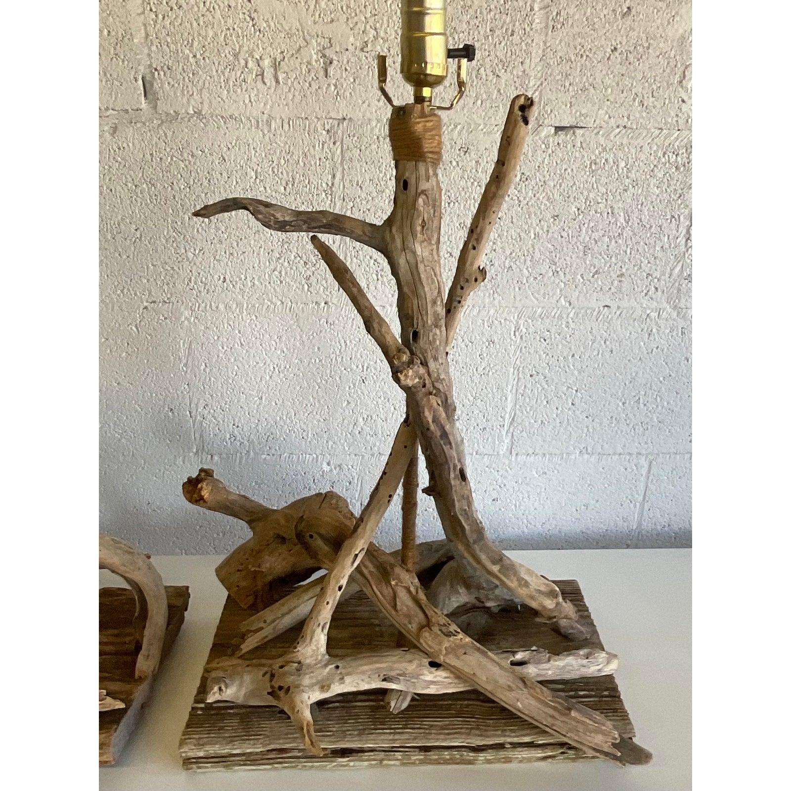 Mid-Century Driftwood Table Lamps, a Pair In Good Condition In west palm beach, FL