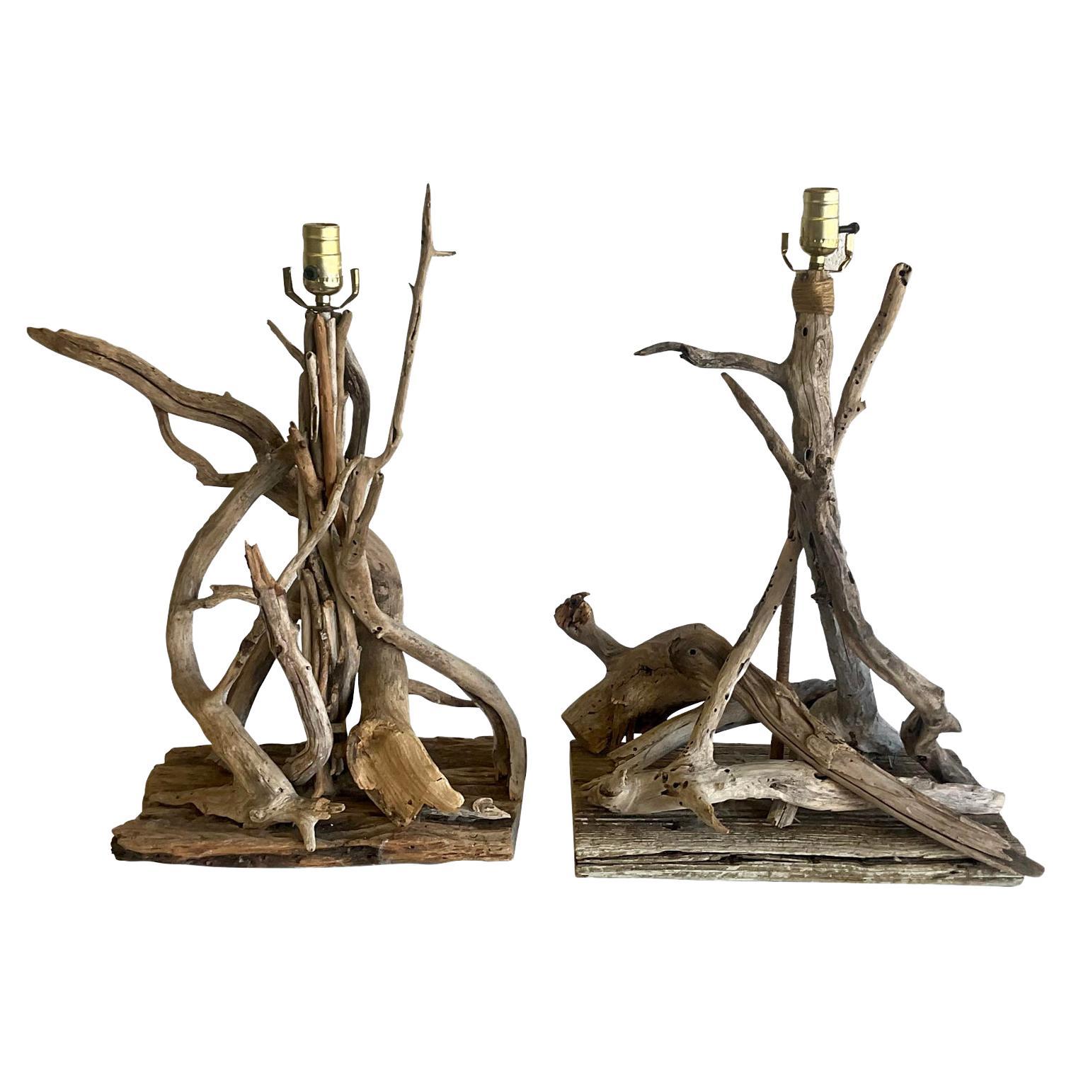 Mid-Century Driftwood Table Lamps, a Pair