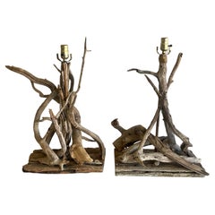 Mid-Century Driftwood Table Lamps, a Pair