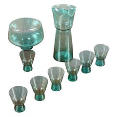 Retro Midcentury Drink Pitcher, Bowl and Seven Glasses and by Jacob E. Bang, 1950s